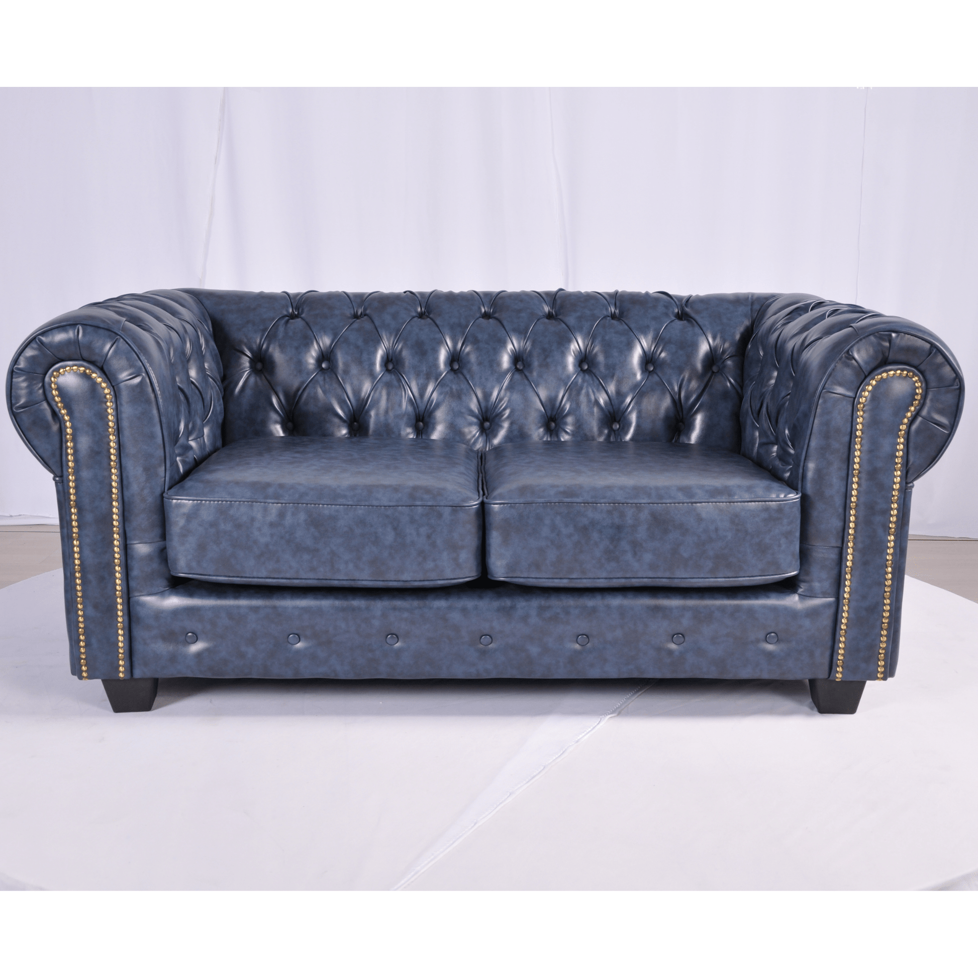 Chesterfield Blue Leather Antique 3+2+1 Seater Sofa Set - Furniture Instore