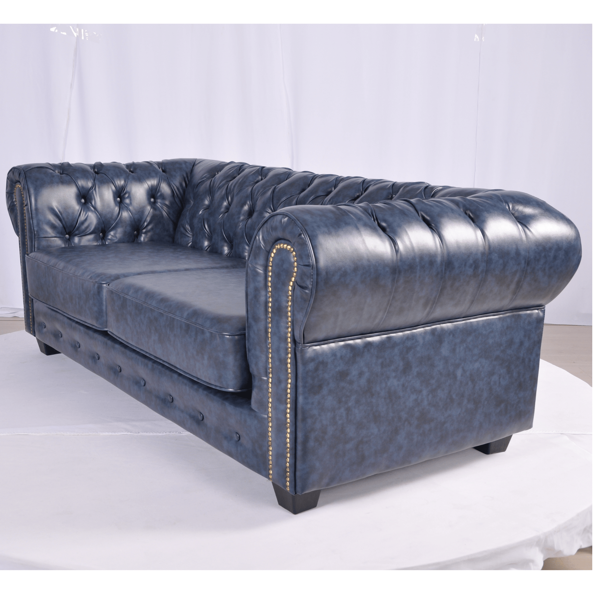 Chesterfield Blue Leather Antique 3+2+1 Seater Sofa Set - Furniture Instore