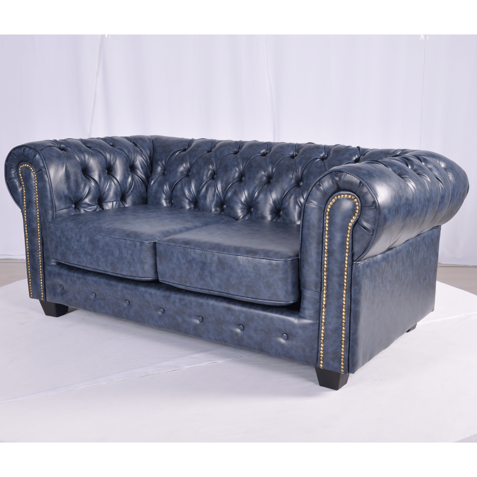 Chesterfield Blue Leather Antique 3+2+1 Seater Sofa Set - Furniture Instore