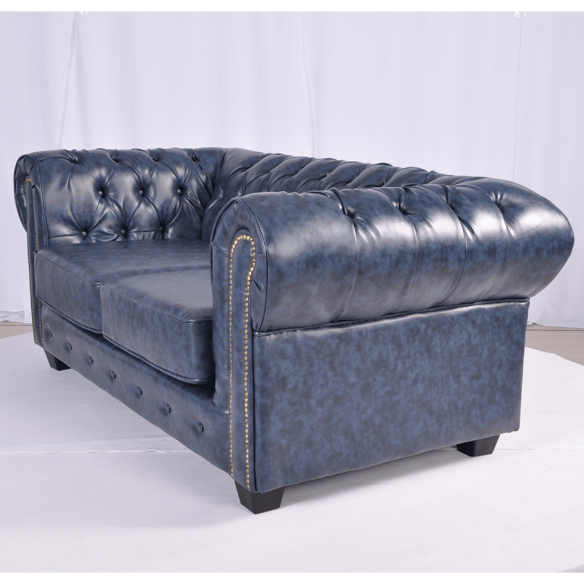 Chesterfield Blue Leather Antique 3+2+1 Seater Sofa Set - Furniture Instore