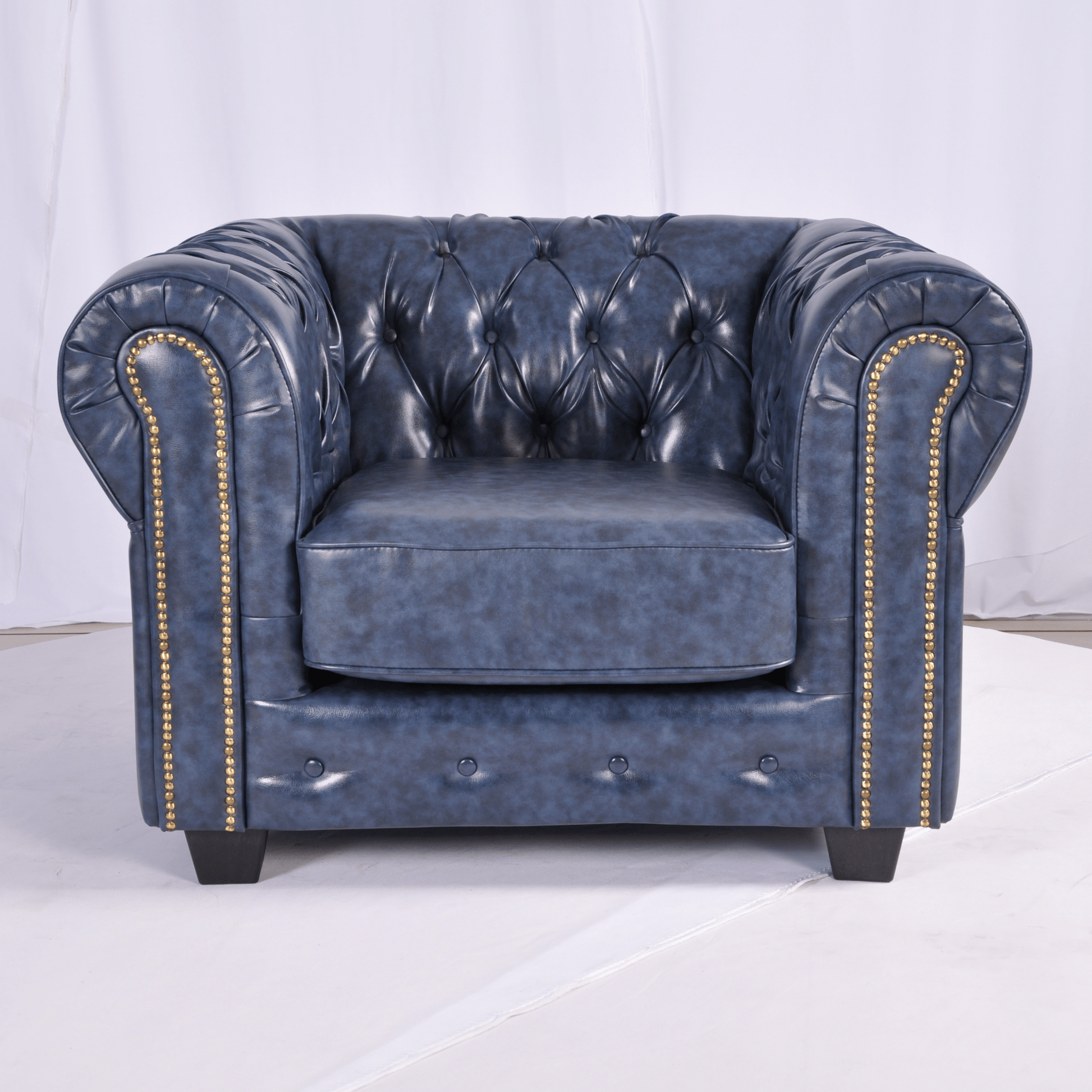 Chesterfield Blue Leather Antique 3+2+1 Seater Sofa Set - Furniture Instore