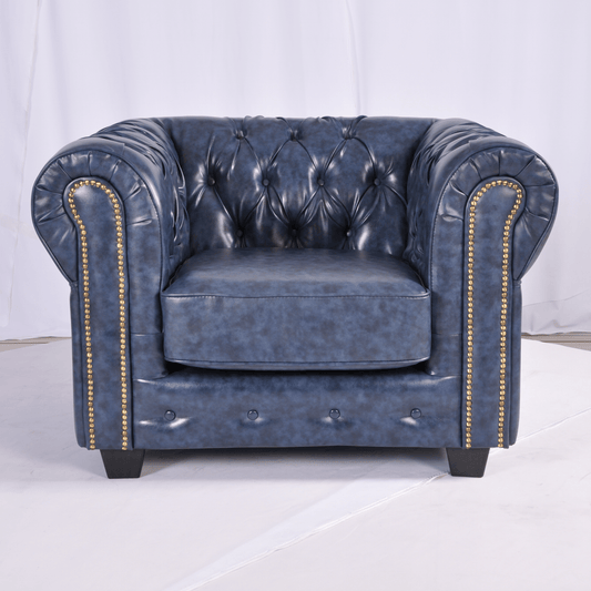 Chesterfield Blue Leather Antique 3+2+1 Seater Sofa Set - Furniture Instore