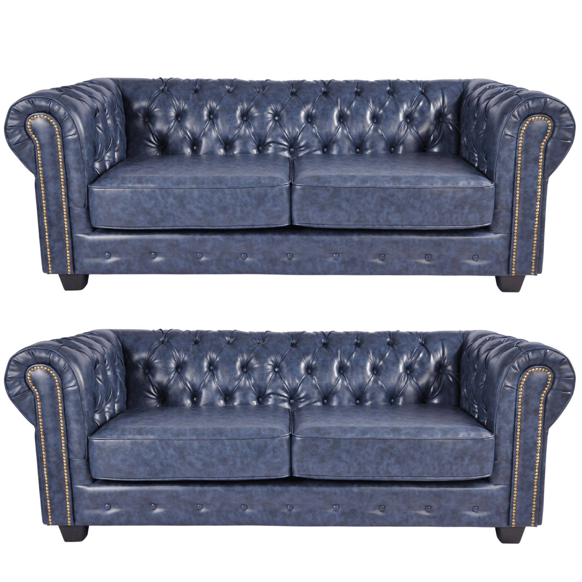 Chesterfield Blue Leather Antique 3+3 Seater Sofa Set - Furniture Instore