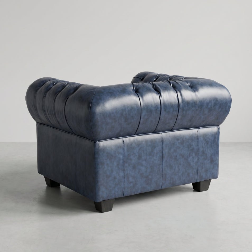 Chesterfield Blue Leather Antique Armchair - Furniture Instore