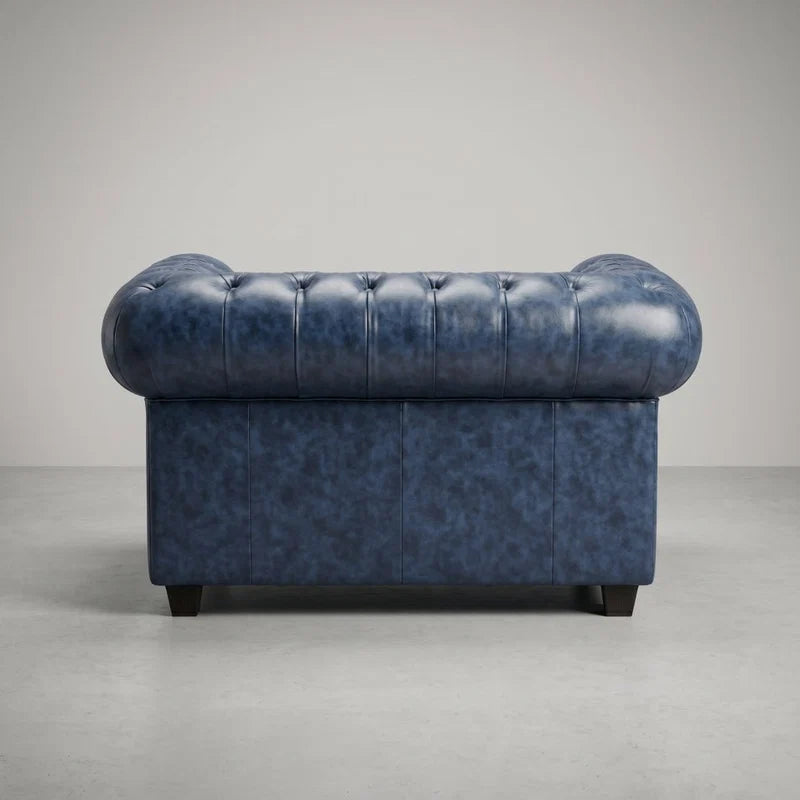 Chesterfield Blue Leather Antique 3+2+1 Seater Sofa Set - Armchair Close-Up Detail - Furniture Instore