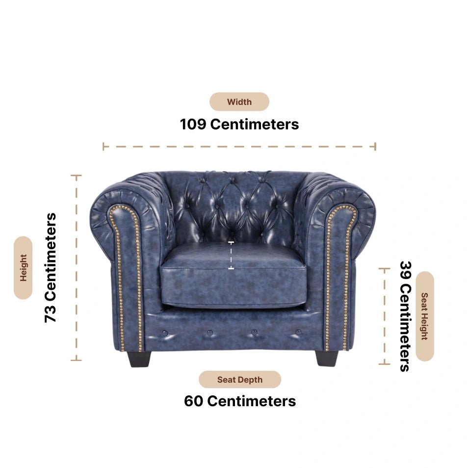 Chesterfield Blue Leather Antique Armchair - Furniture Instore