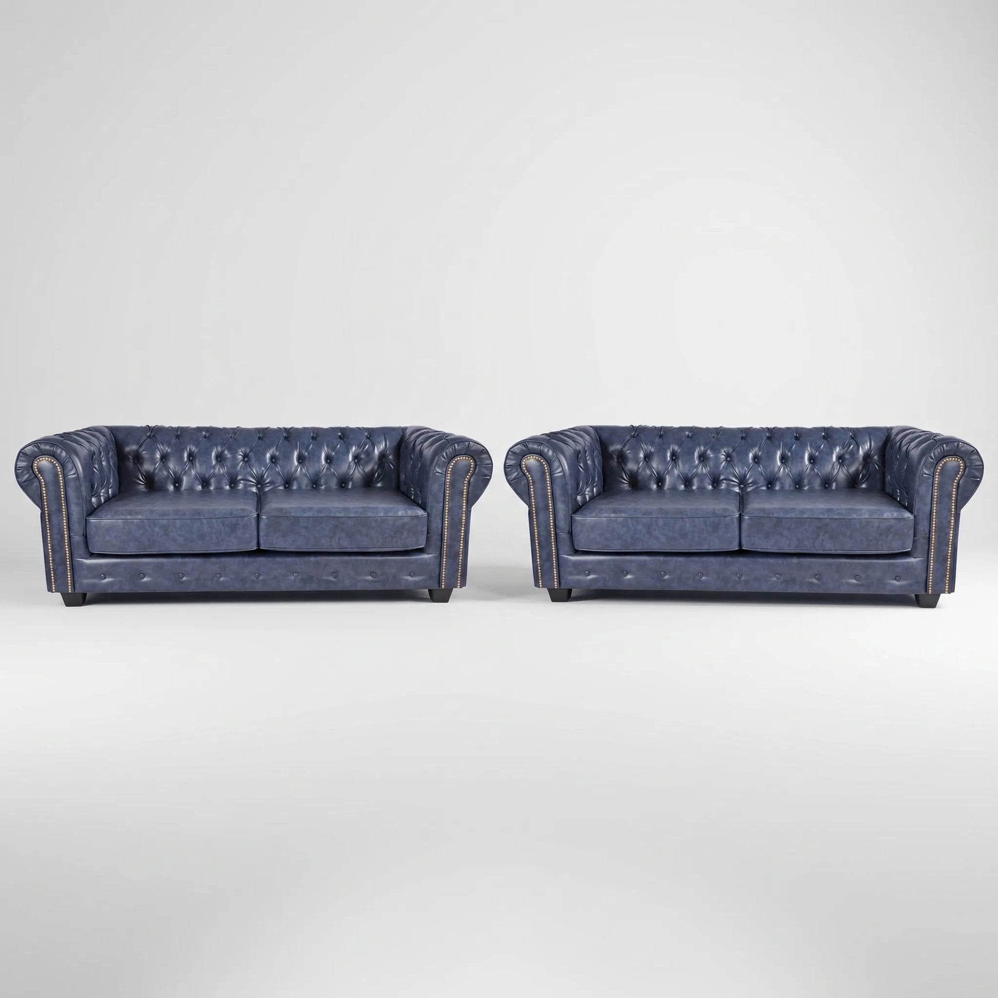 Chesterfield Blue Leather Antique Sofa Set for Living Room - Furniture Instore