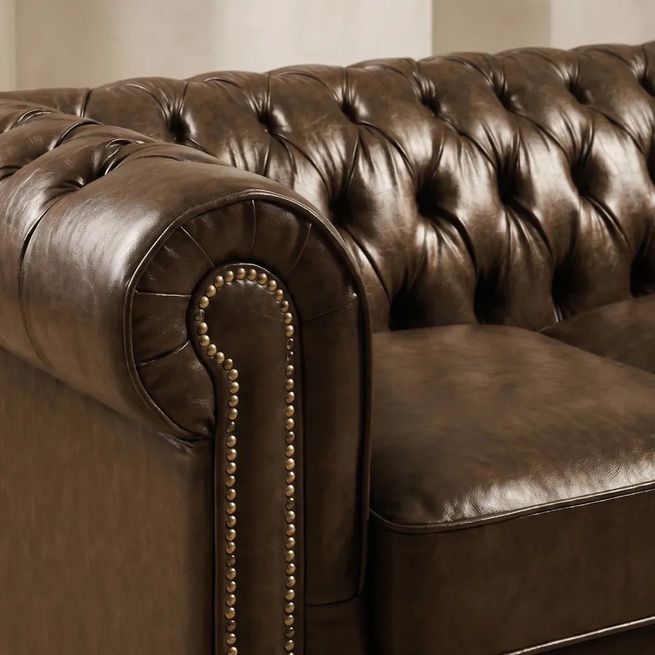 Chesterfield Brown Leather Antique 2 Seater Sofa - Furniture Instore