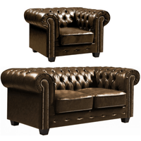 Chesterfield Brown Leather Antique 2+1 Seater Sofa Set