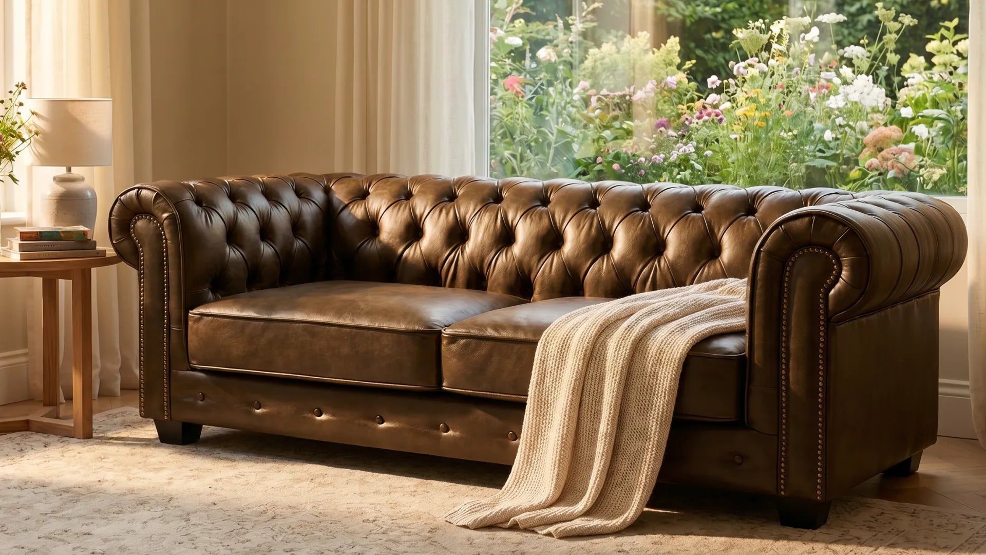 Chesterfield Brown Leather Antique 3 Seater Sofa - Furniture Instore