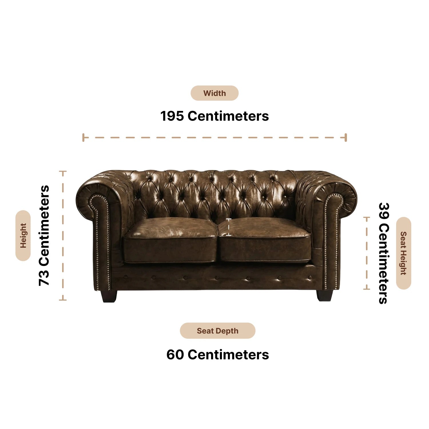 Chesterfield Brown Leather Antique 3 Seater Sofa - Furniture Instore