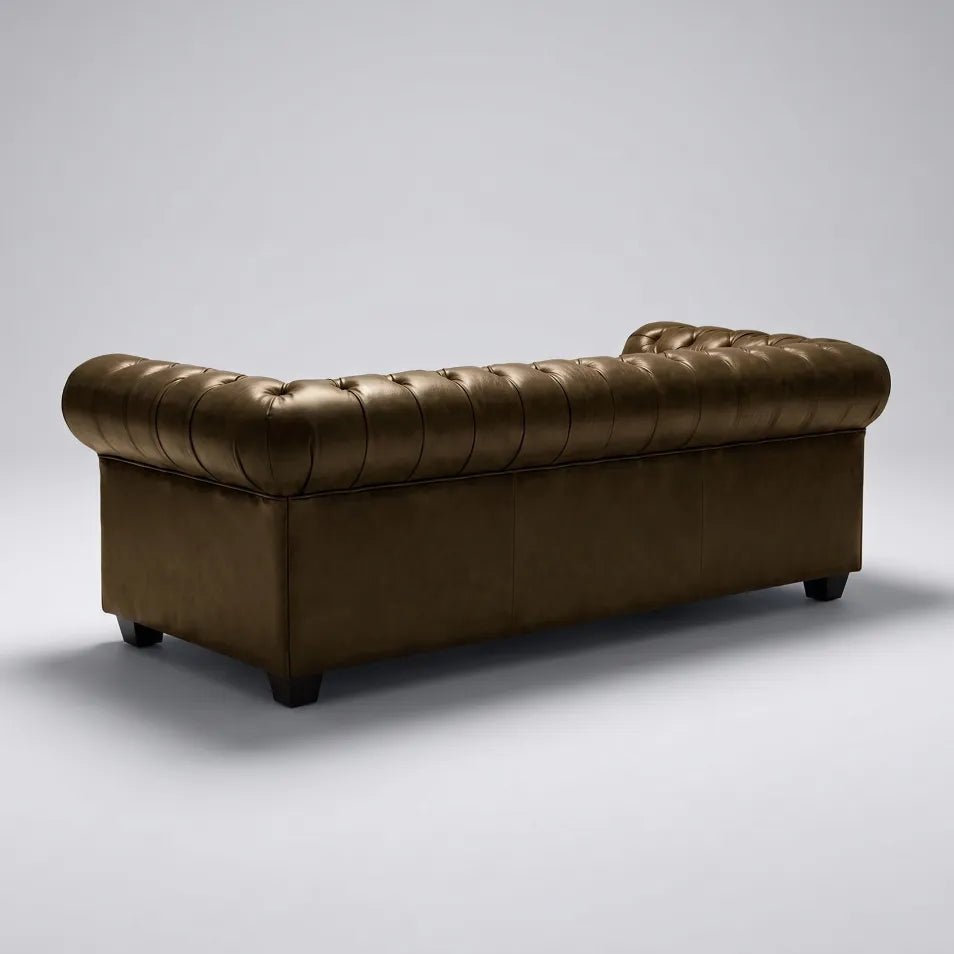 Chesterfield Brown Leather Antique 3 Seater Sofa - Furniture Instore