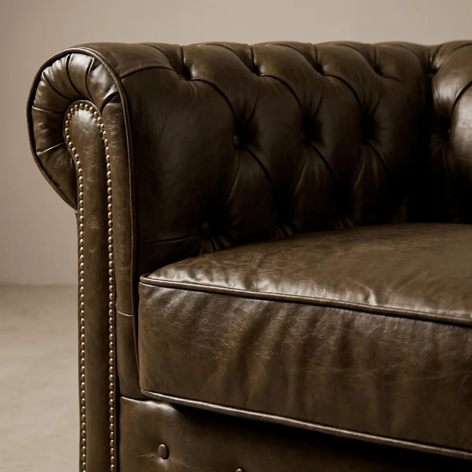 Chesterfield Brown Leather Antique 3 Seater Sofa - Furniture Instore
