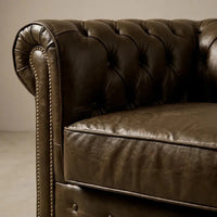 chesterfield-brown-leather-antique-3-seater-sofa-3-1-seater-sofa-set-matching-british-furniture-view-front-side-close-corner-angle-texture-grain-stitched-hand-craftsmanship-timeless-style-collection-effect