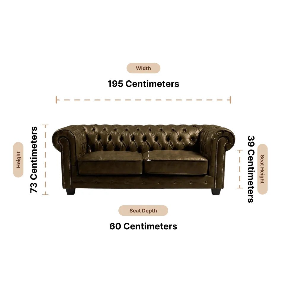 Chesterfield Brown Leather Antique 3 Seater Sofa - Furniture Instore