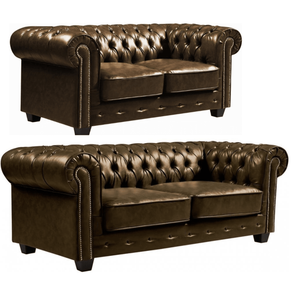 Chesterfield Brown Leather Antique 3+2 Seater Sofa Set