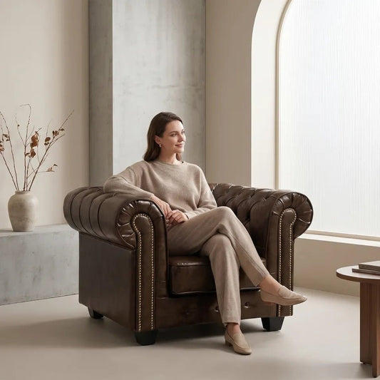 Chesterfield Brown Leather Antique Armchair | Furniture In store - Furniture Instore