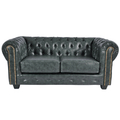 Chesterfield Green Leather Antique 2 Seater Sofa