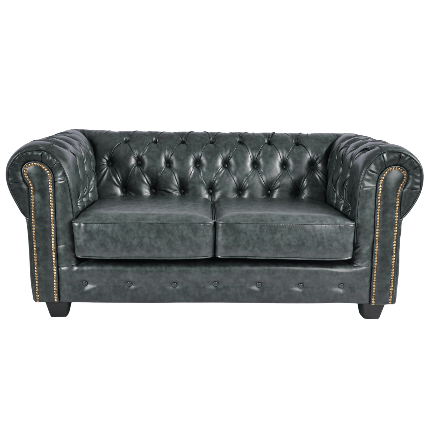 Chesterfield Green Leather Antique 2 Seater Sofa - Furniture Instore
