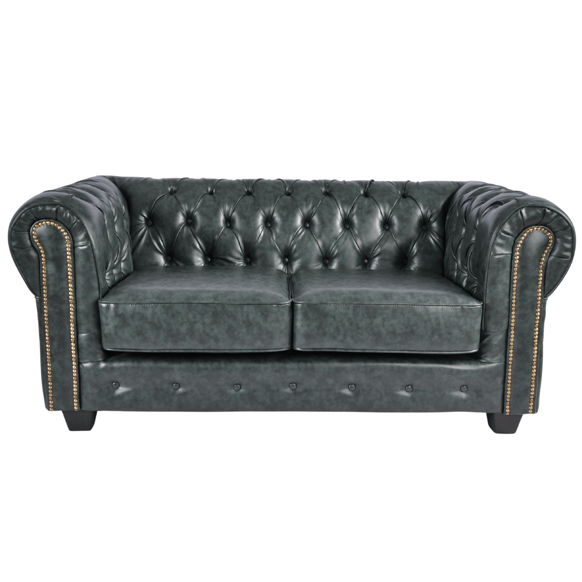 Chesterfield Green Leather Antique 2 Seater Sofa - Furniture Instore