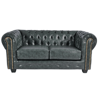 Chesterfield Green Leather Antique 2 Seater Sofa