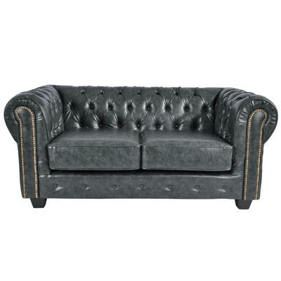 Chesterfield Green Leather Antique 2 Seater Sofa
