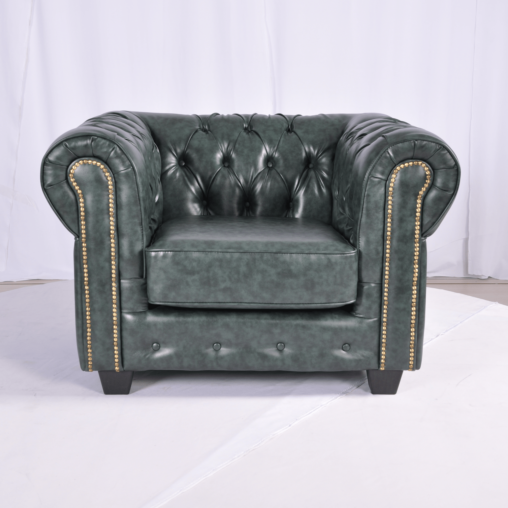 Chesterfield Green Leather Antique 2+1 Seater Sofa Set - Furniture Instore