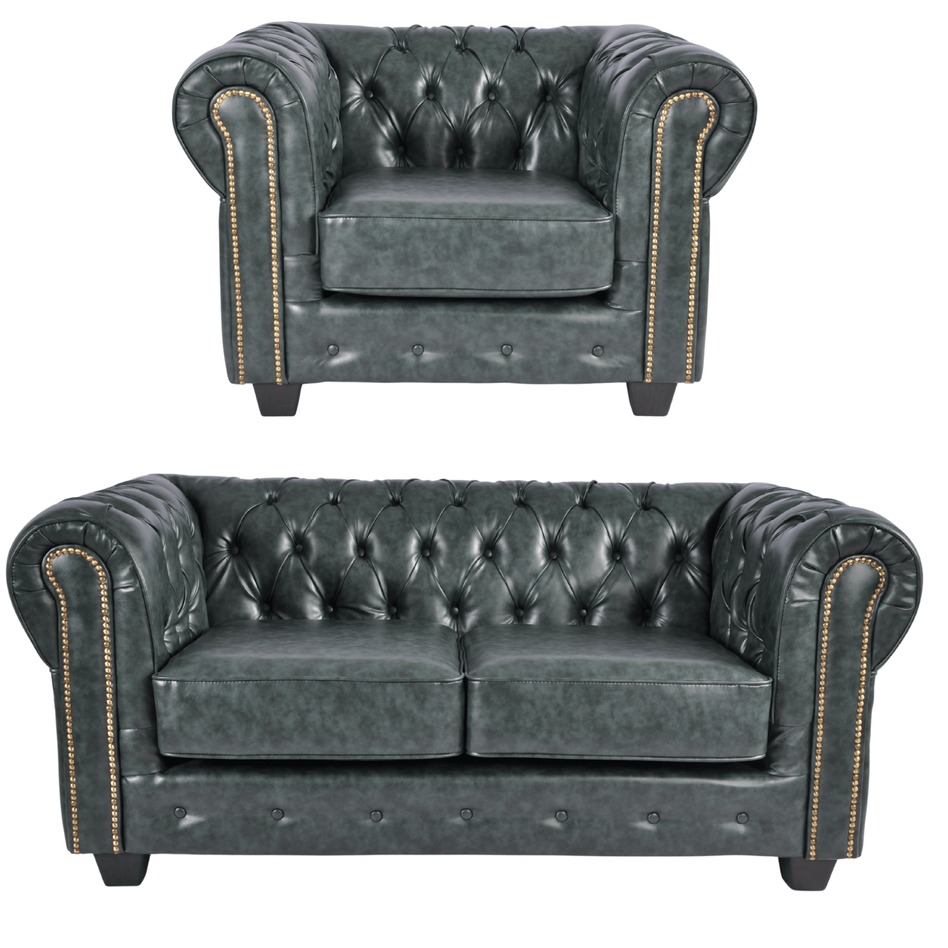 Chesterfield Green Leather Antique 2+1 Seater Sofa Set - Furniture Instore