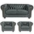 Chesterfield Green Leather Antique 2+1+1 Seater Sofa