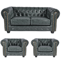 Chesterfield Green Leather Antique 2+1+1 Seater Sofa