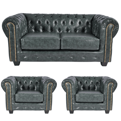 Chesterfield Green Leather Antique 2+1+1 Seater Sofa