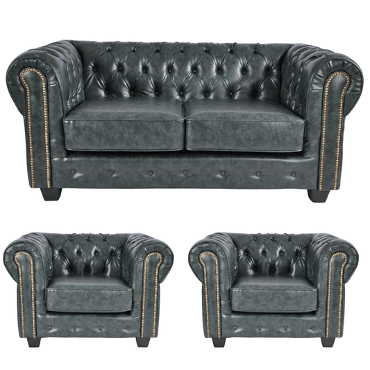 Chesterfield Green Leather Antique 2+1+1 Seater Sofa - Furniture Instore