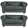 Chesterfield Green Leather Antique 2+2 Seater Sofa