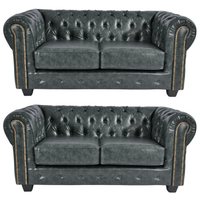 Chesterfield Green Leather Antique 2+2 Seater Sofa
