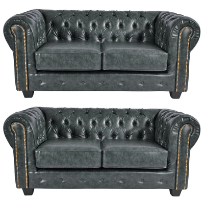 Chesterfield Green Leather Antique 2+2 Seater Sofa