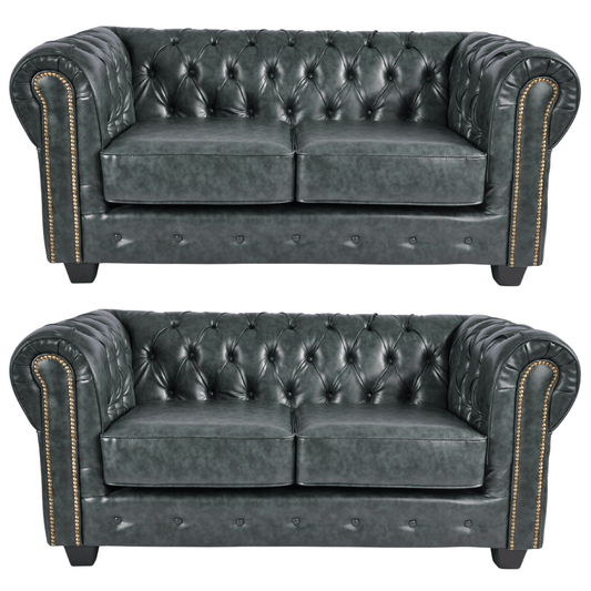 Chesterfield Green Leather Antique 2+2 Seater Sofa - Furniture Instore