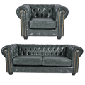 Chesterfield Green Leather Antique 3+1 Seater Sofa