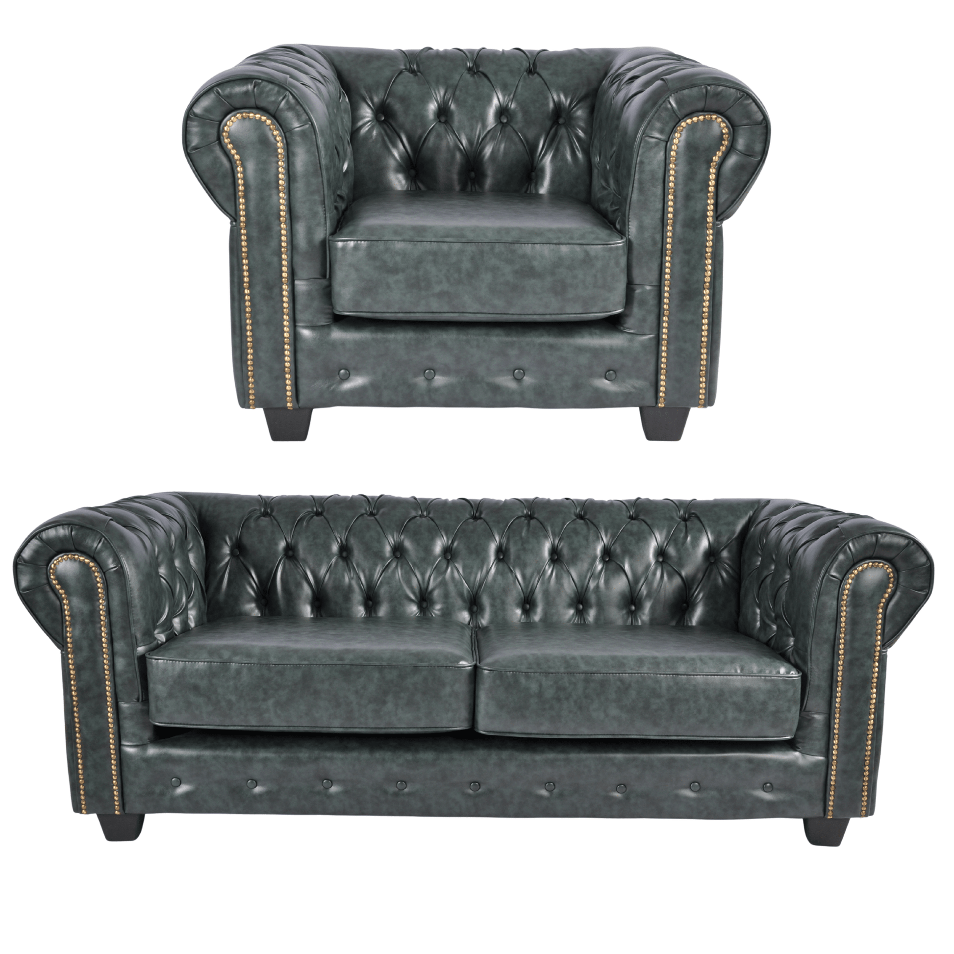 Chesterfield Green Leather Antique 3+1 Seater Sofa - Furniture Instore