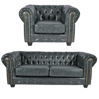 Chesterfield Green Leather Antique 3+1 Seater Sofa
