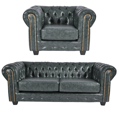 Chesterfield Green Leather Antique 3+1 Seater Sofa