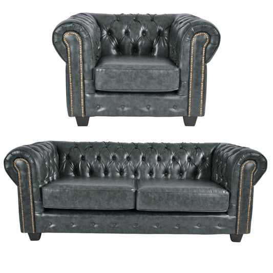 Chesterfield Green Leather Antique 3+1 Seater Sofa - Furniture Instore
