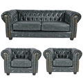 Chesterfield Green Leather Antique 3+1+1 Seater Sofa