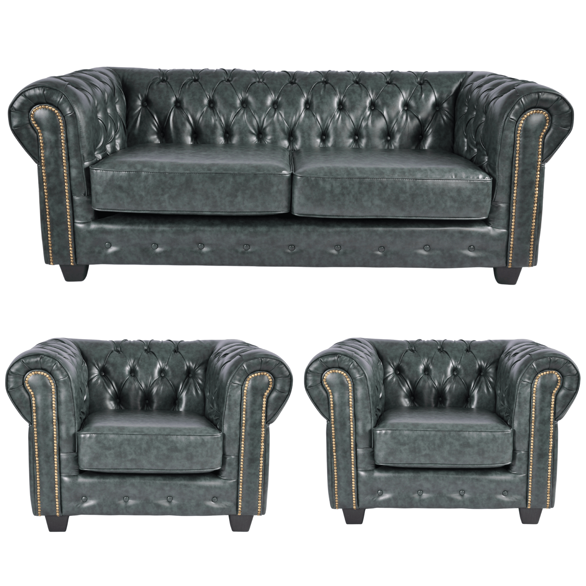 Chesterfield Green Leather Antique 3+1+1 Seater Sofa - Furniture Instore