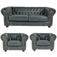 Chesterfield Green Leather Antique 3+1+1 Seater Sofa