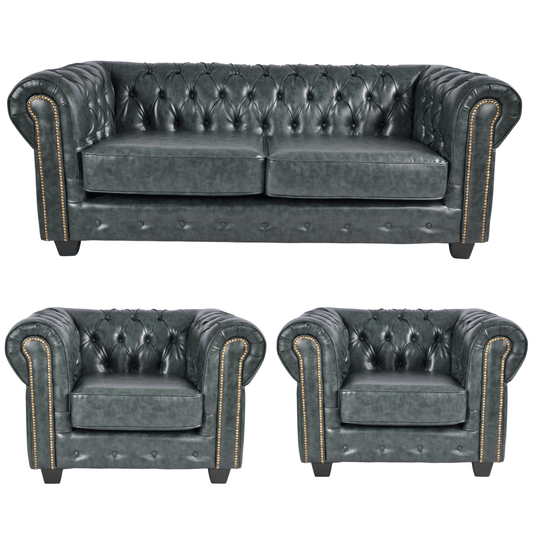 Chesterfield Green Leather Antique 3+1+1 Seater Sofa - Furniture Instore