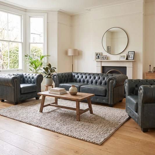Chesterfield Green Leather Antique 3+1+1 Seater Sofa - Furniture Instore
