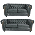 Chesterfield Green Leather Antique 3+2 Seater Sofa Set