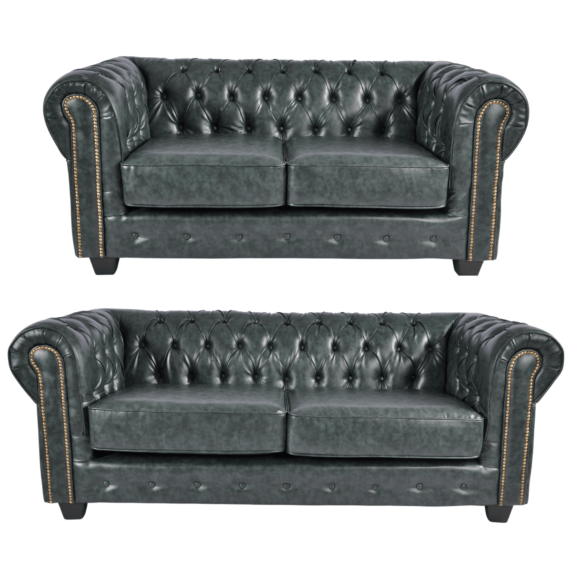 Chesterfield Green Leather Antique 3+2 Seater Sofa Set - Furniture Instore