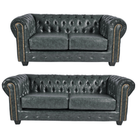 Chesterfield Green Leather Antique 3+2 Seater Sofa Set