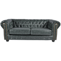 Chesterfield Green Leather Antique 3 Seater Sofa